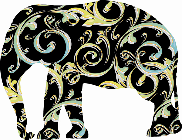 Black Elephant Decals with Swirly patterns