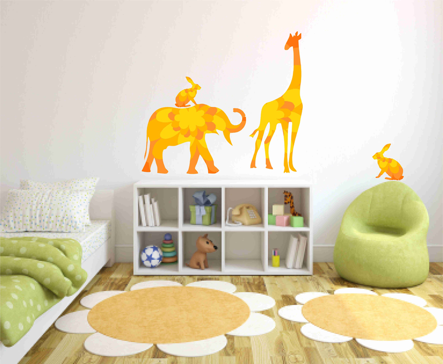 Elephant Giraffe Rabbits Set Fabric Wall Decals