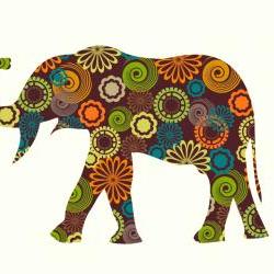 Elephant Wall Decals with circle and flower patterns
