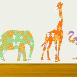 Pretty Floral Elephant Giraffe Flamingo wall decals Nursery Decor
